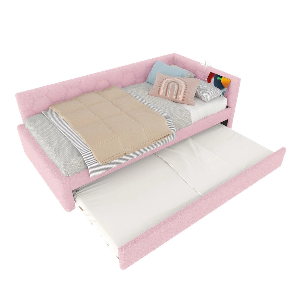 Letto Singolo con Divano e Rete a Doghe ¨C MINIMAL ¨C Rosa, Tessuto, 90x200