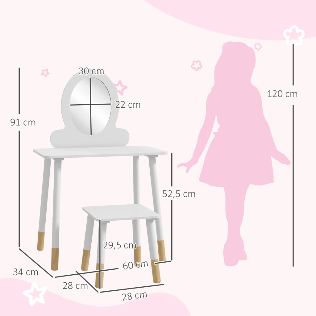 Tocador per bambini con specchio e sgabello ¨C zephmum ¨C Bianco