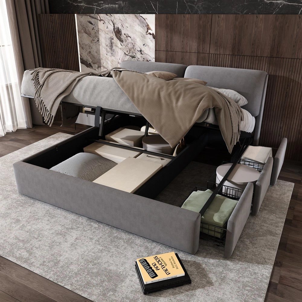 Letto Contenitore Imbottito con Testiera ¨C MINIMAL ¨C Velluto Grigio 160x200