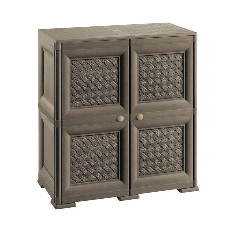 ARMADIO 2 MODULI CON ANTA TRAFORATA WENGÉ 79X43X85,5 CM – MOBILE CONTENITORE MULTIUSO PER SALOTTO E BALCONE