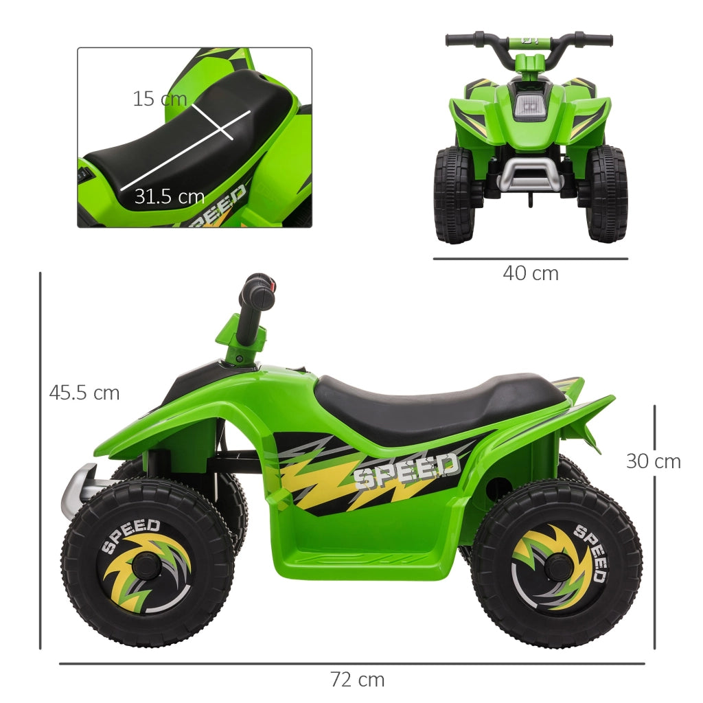EasyComfort Quad Elettrico per Bambini con Batteria Ricaricabile 6V e Marcia Avanti e Indietro, 72x40x45.5 cm, Verde
