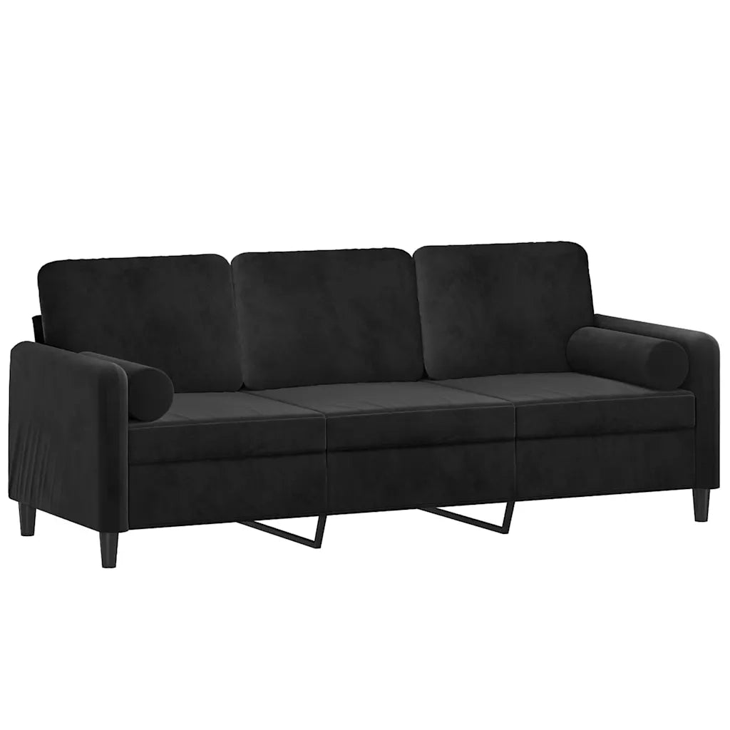 Divano a 3 Posti con Cuscini-Sofa 3 Posti con Cuscini Nero 180 cm in Velluto 676813