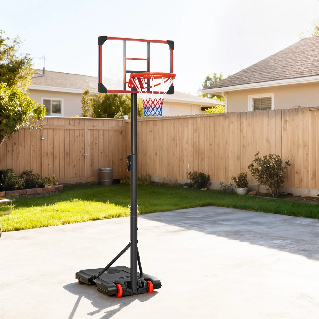 Canestro da Basket Regolabile 178-208 cm con Ruote e Base Riempibile ¨C Minimal ¨C Rosso e Nero