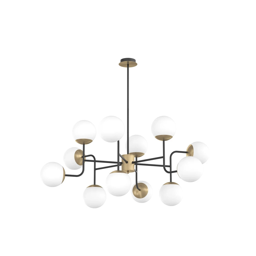 Lampadario Moderno Clear Metallo Nero E Ottone Vetro Bianco 12 Luci E27