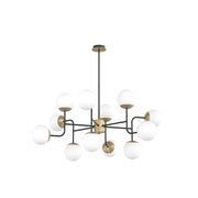 Lampadario Moderno Clear Metallo Nero E Ottone Vetro Bianco 12 Luci E27