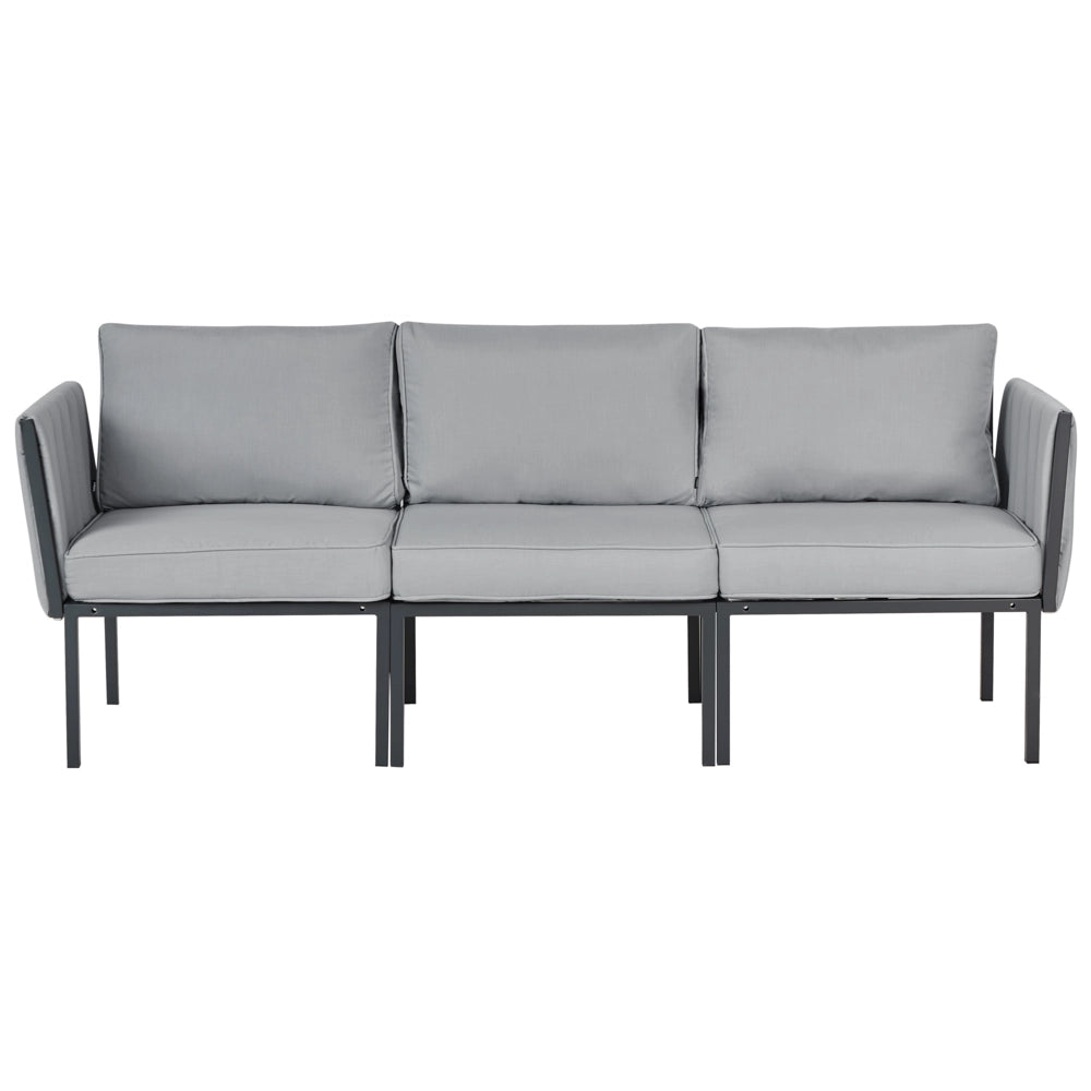 Set da giardino 5 posti con divano 2 poltrone grigio scuro in acciaio con Cuscini