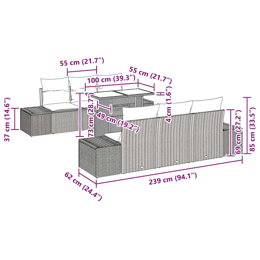 Set di divani con cuscino 7 pcs Grigio chiaro polyrattan 3349108