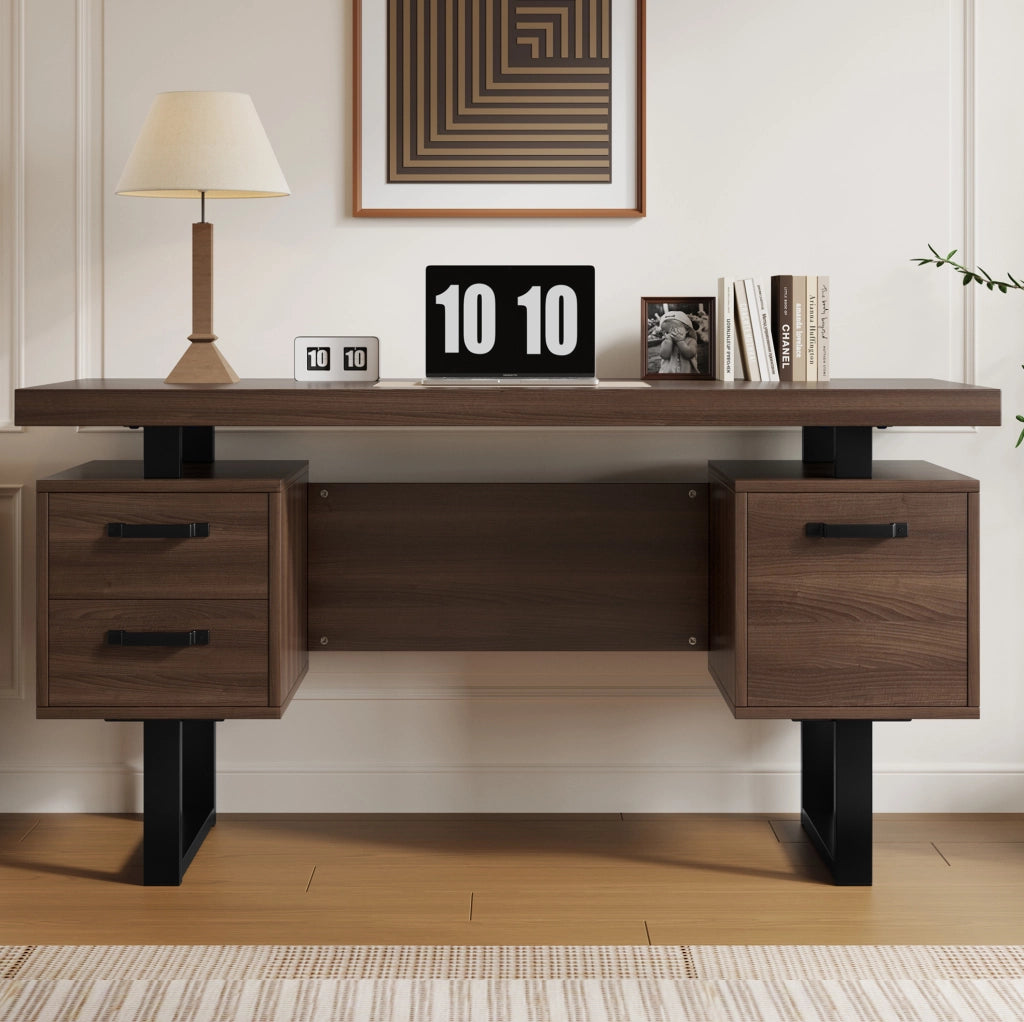 Scrivania moderna 135 x 54 cm con cassetti silenziosi, MDF e struttura in metallo