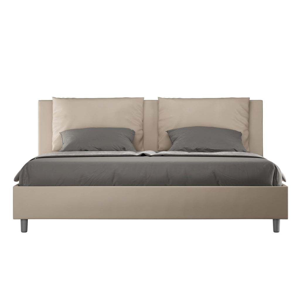 BS COM Letto con rete imbottito 180x200 similpelle tortora