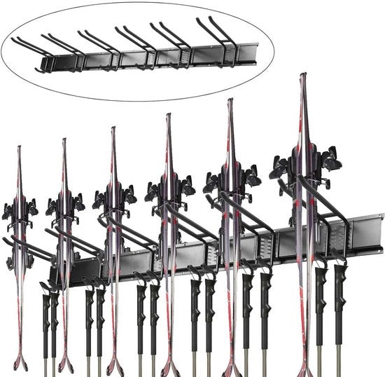 Supporto per Snowboard per Garage con Montaggio a Parete, 6 Haken e 3 Guide, per Snowboard, Sci e Scopa