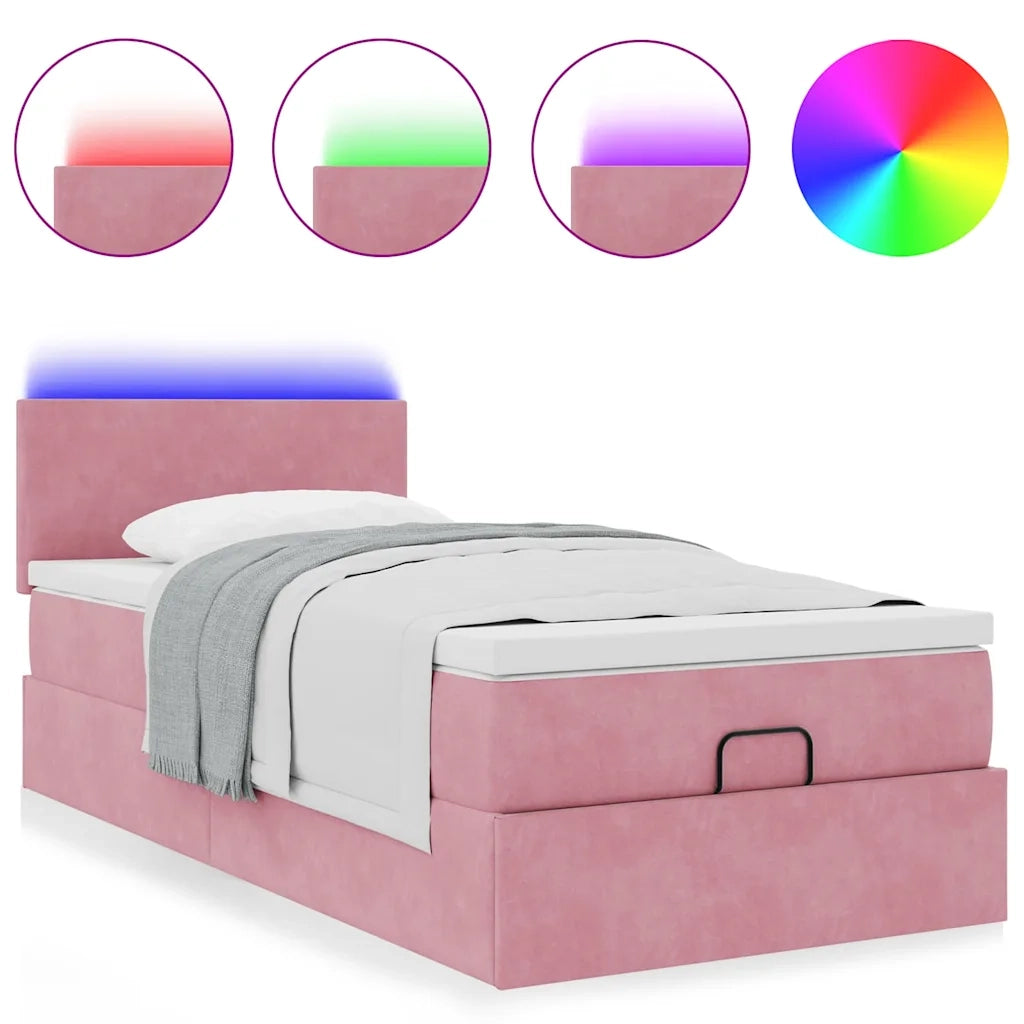 Pouf Letto con Materasso e LED Rosa 80x200cm in Velluto 3312517