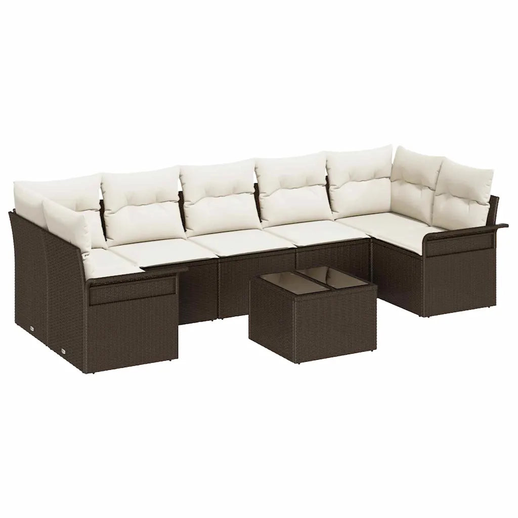 Set Divano da Giardino 8 pcs Marrone e Crema polyrattan