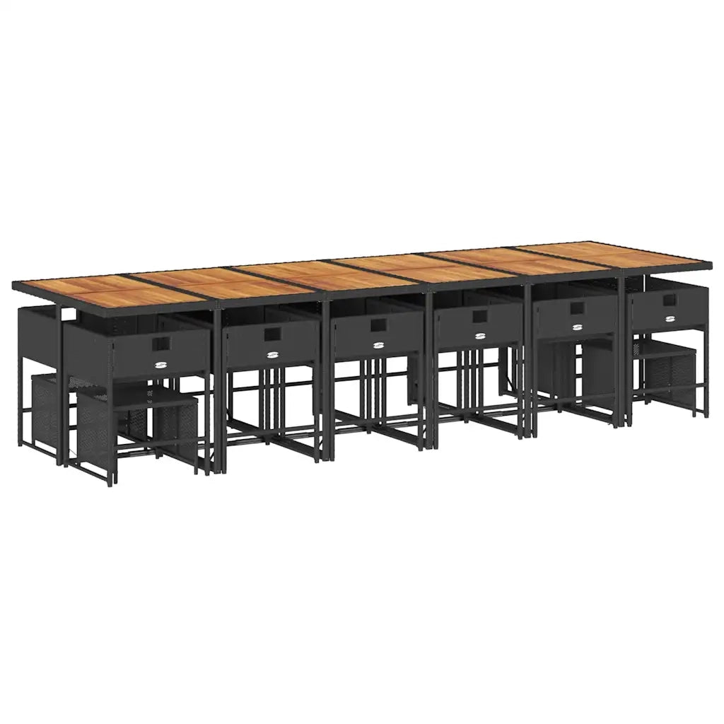 Set da Pranzo da Giardino 17 pz con Cuscini Nero in Polyrattan 3211371