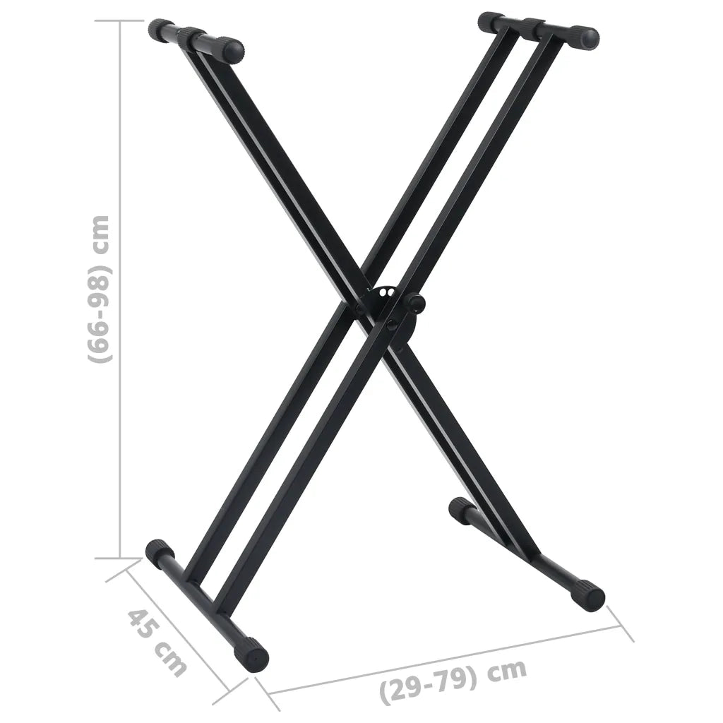 Set Supporto per Tastiera a Doppia Staffa con Sgabello Nero 70096