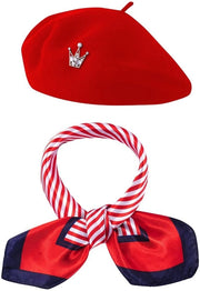 Set di cappelli 3 pezzi - Cappello francese - Sciarpa - Corona - Accessori di costume - Decorazioni per feste tematiche