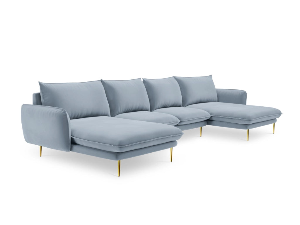 Cosmopolitan Design - Divano panoramico "Vienna" 6 posti in velluto azzurro 