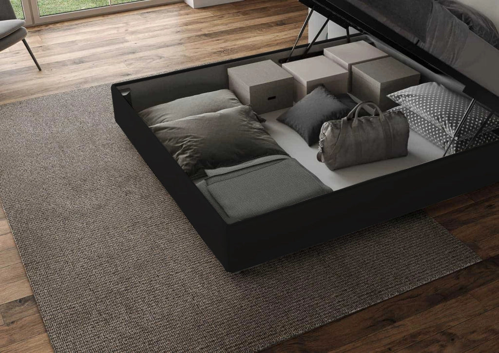BS COM Letto matrimoniale contenitore imbottito 160x200 similpelle nero