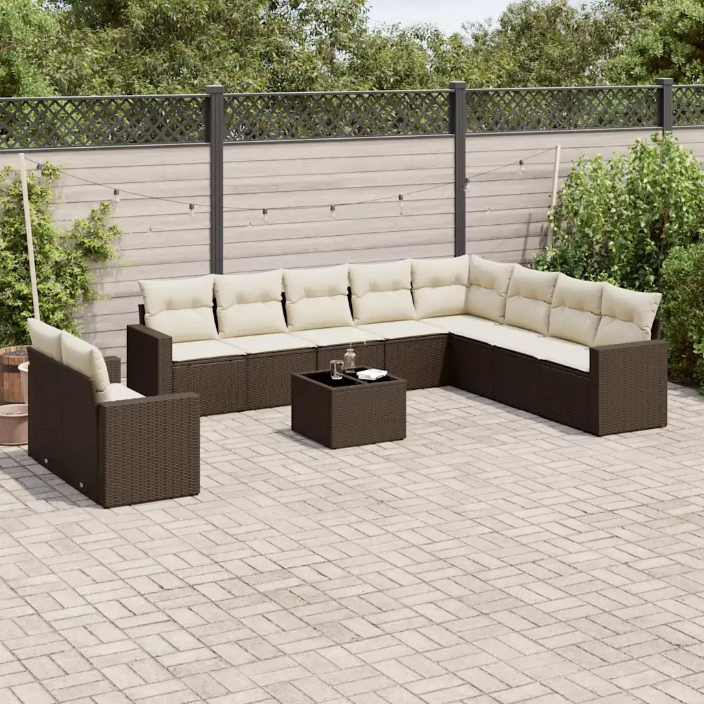 Set Divani da Giardino 11 pz con Cuscini Polyrattan Marrone 3251520