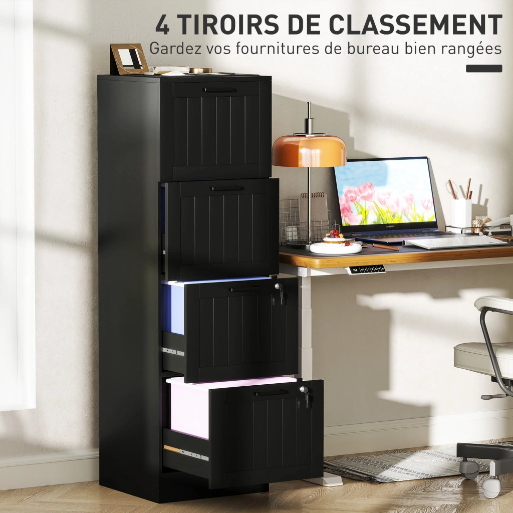 Cassettiera ufficio 4 cassetti con serratura ¨C Xylo ¨C legno nero 40x40x131 cm