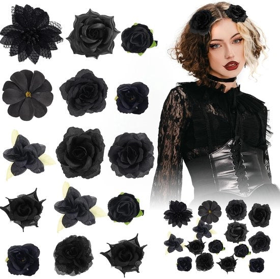 21 pezzi di spille per capelli a forma di fiore nero.