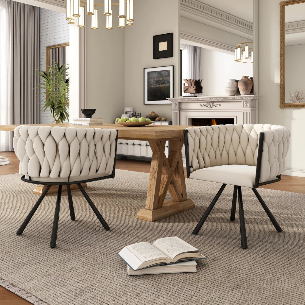 SEDIA da pranzo girevole 360° in velluto beige Set da 2 pezzi