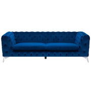 Divano a 3 posti in velluto grigio stile Chesterfield con schienale basso