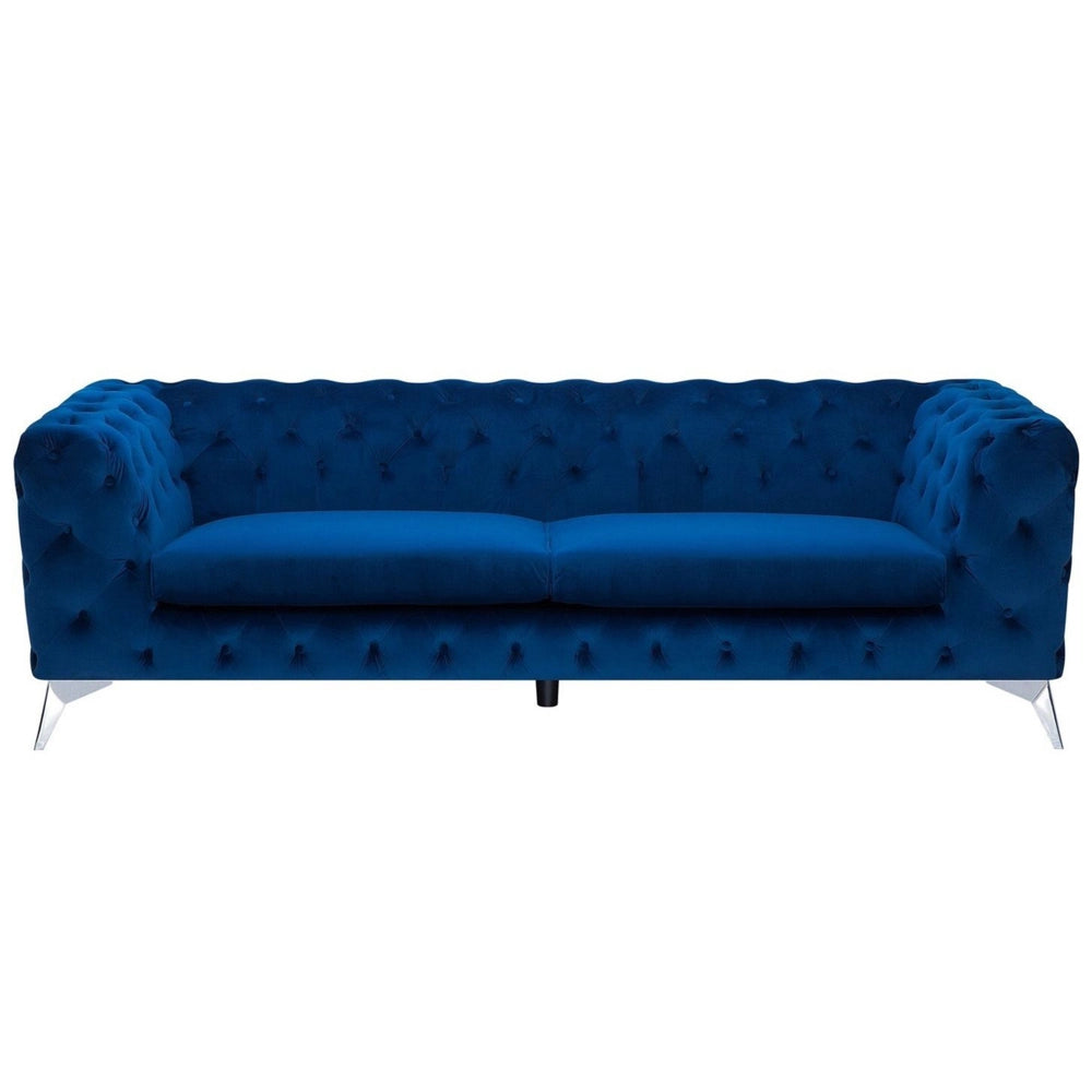 Divano a 3 posti in velluto grigio stile Chesterfield con schienale basso