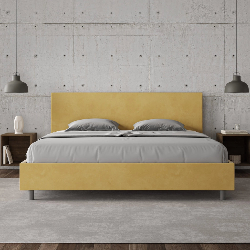 BS COM Letto senza rete imbottito 180x210 microfibra ocra