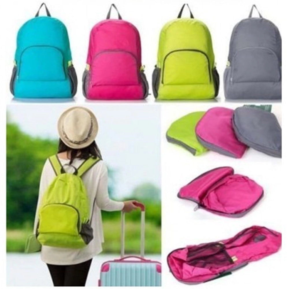Trade Shop - Zaino Zainetto Portatile Da Viaggio Doppia Tasca Zip Richiudibile Portaoggetti -