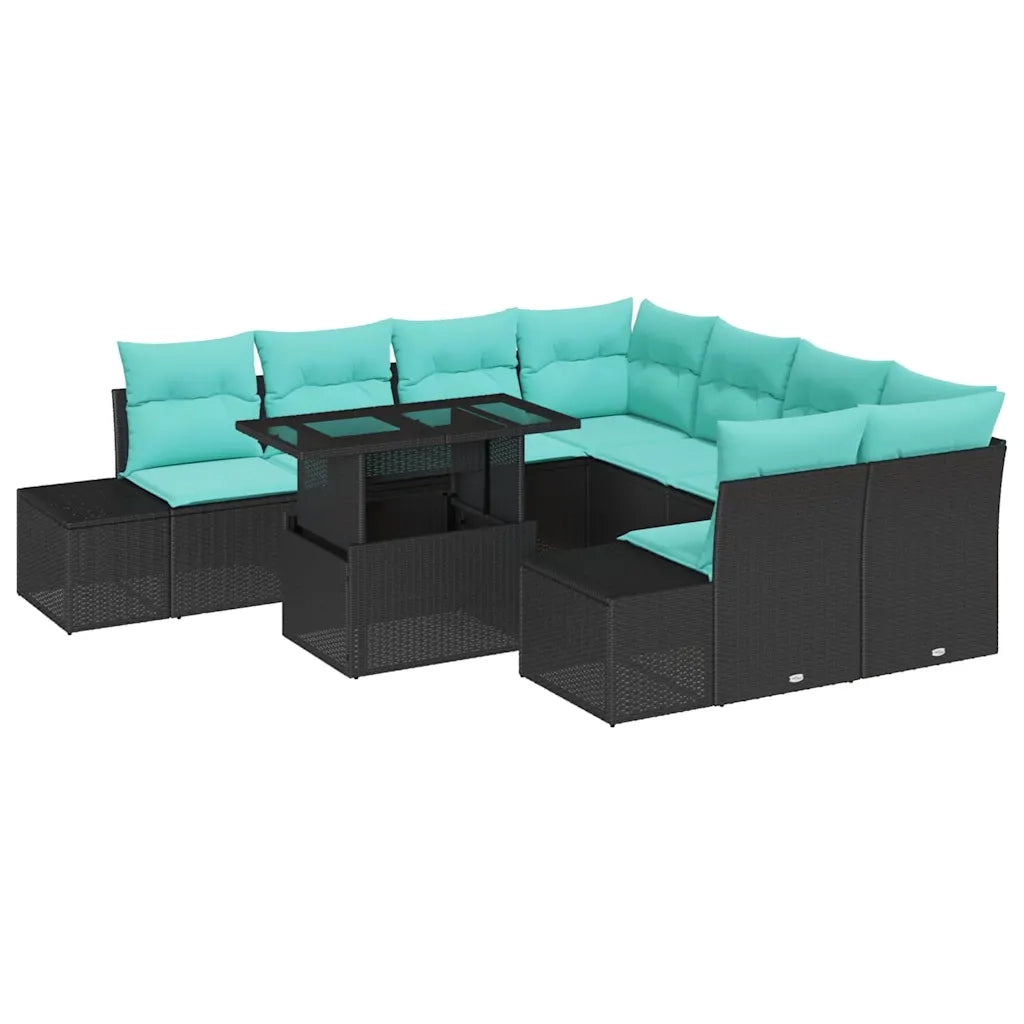 Set Divano da Giardino 9 pz 8-Numero di posti Nero e Blu 3349162