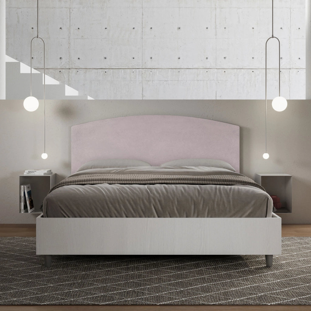 BS COM Letto matrimoniale senza rete 160x190 bianco frassino testata microfibra glicine