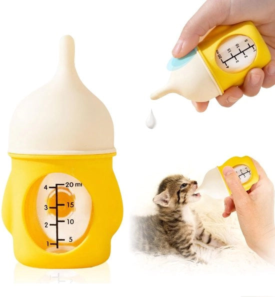 Fles per animali domestici per lattanti per cuccioli - 20 ml flacone a flusso lento per gattini e cuccioli - piccoli animali - facile da pulire con silicone - giallo