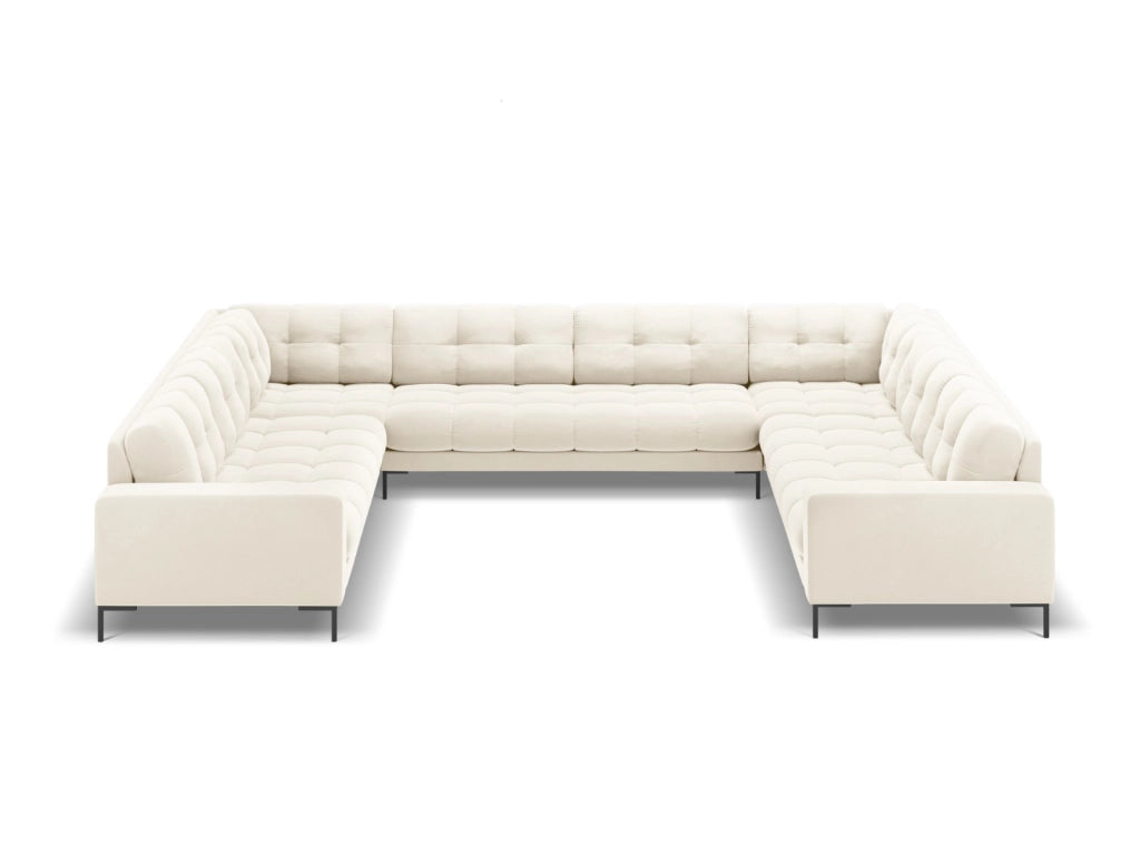 Cosmopolitan Design - Divano panoramico "Bali" 9 posti in velluto beige chiaro 