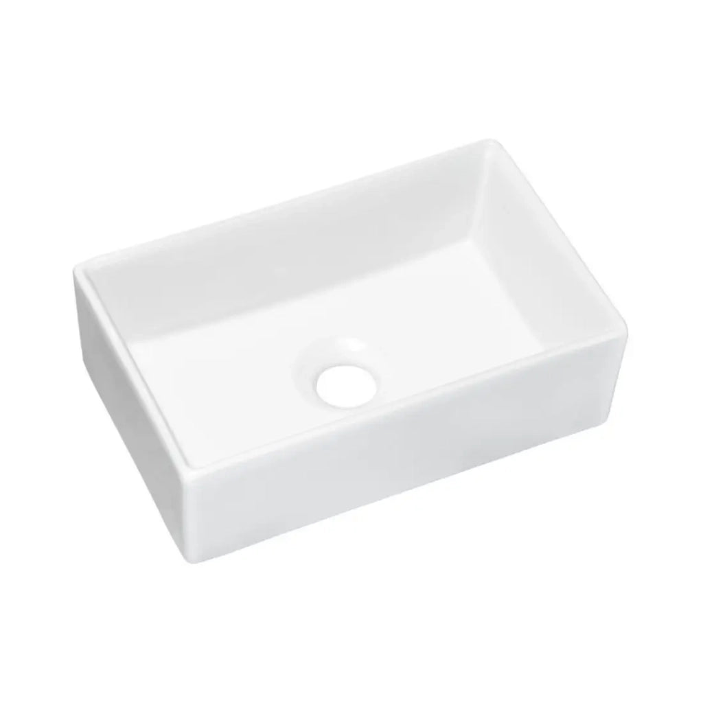 Set VANO 50cm: mobile sottolavabo con armadietti + piano per lavabo nero opaco + lavabo rettangolare da appoggio bianco