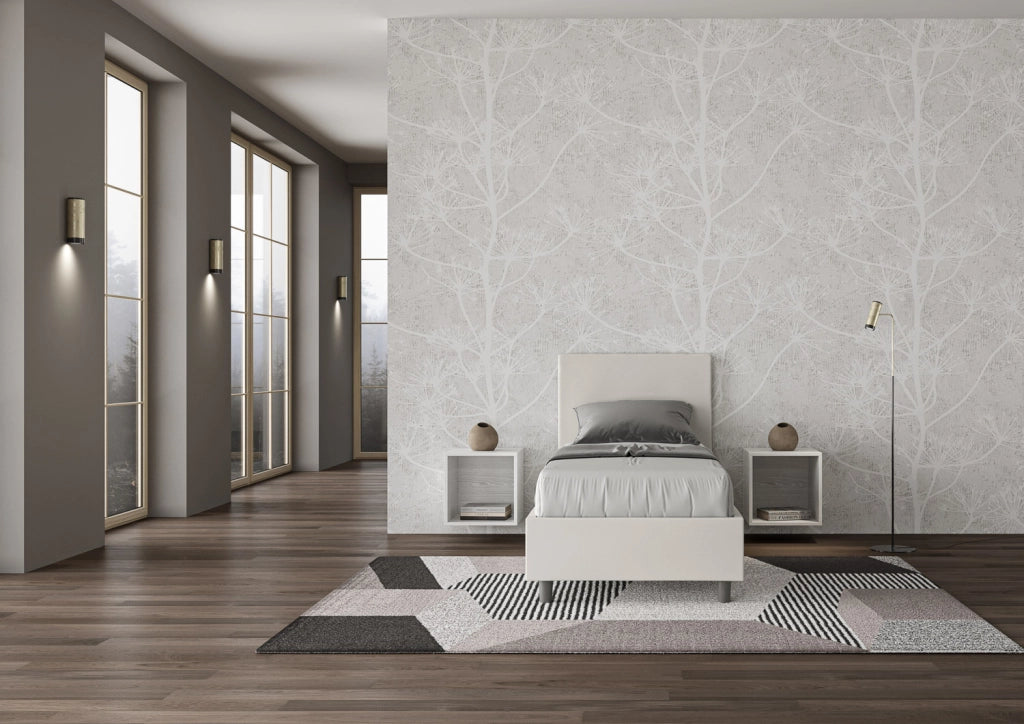 BS COM Letto singolo con rete imbottito 80x190 similpelle bianco