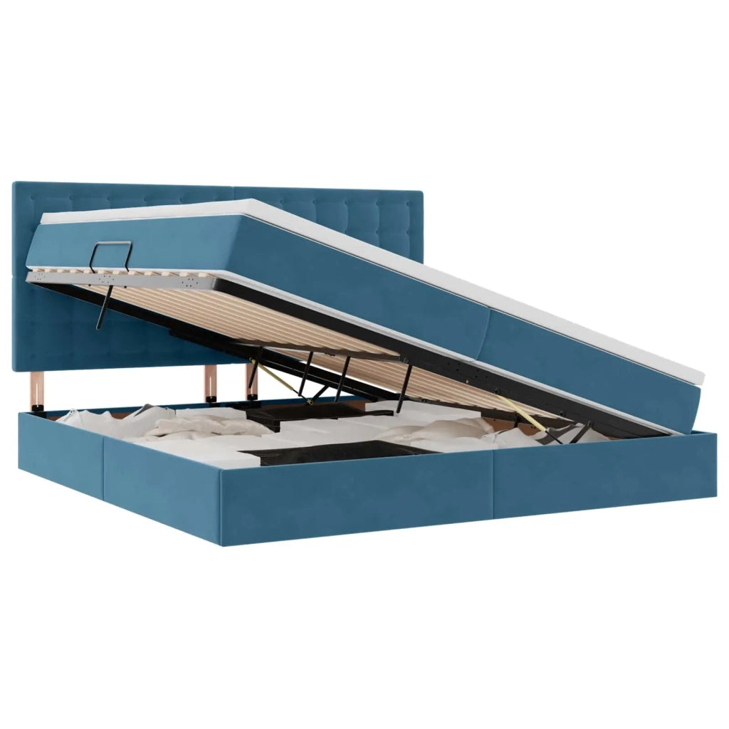 Letto con contenitore e LED Blu Scuro 200 x 200 cm Velluto