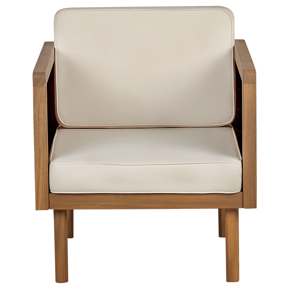 Sedia da giardino in legno di acacia cuscini beige chiaro moderni in stile rustico