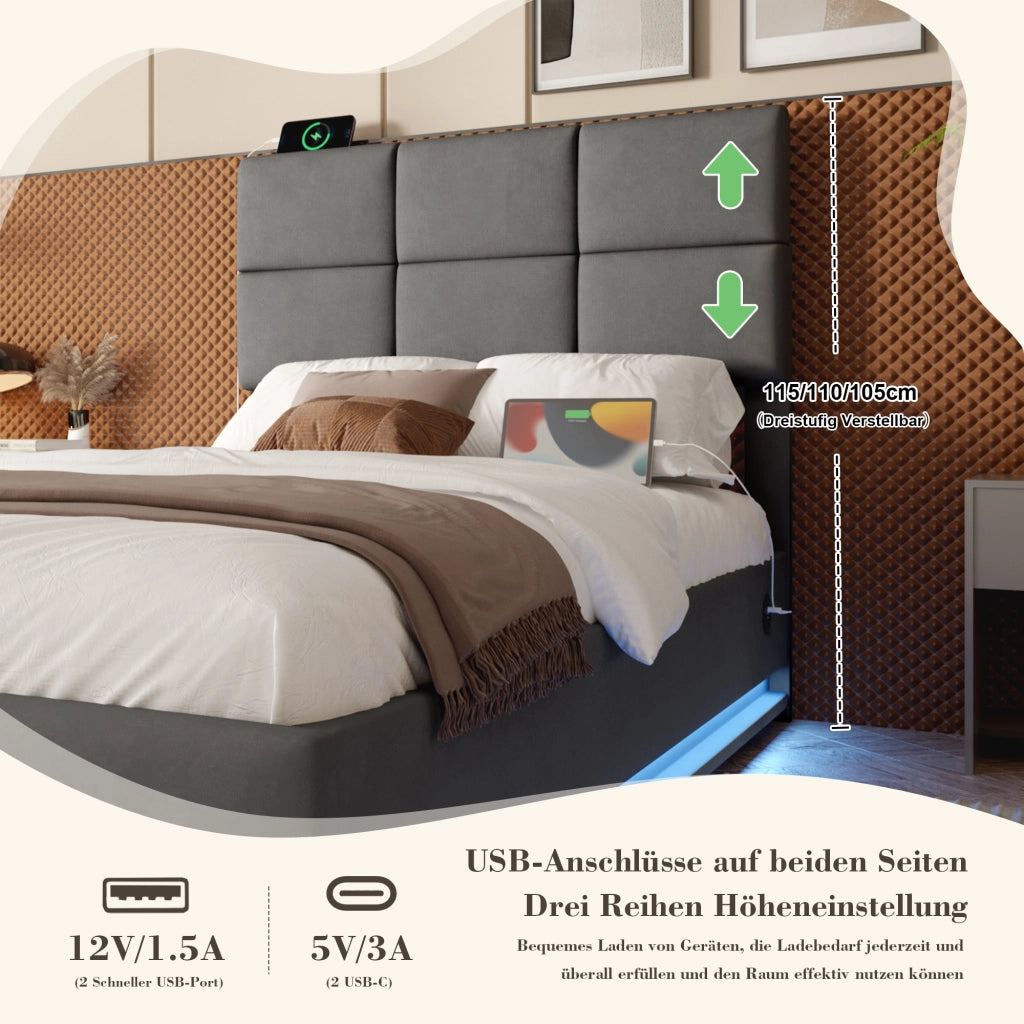 letto in velluto grigio scuro 90 x 200 cm