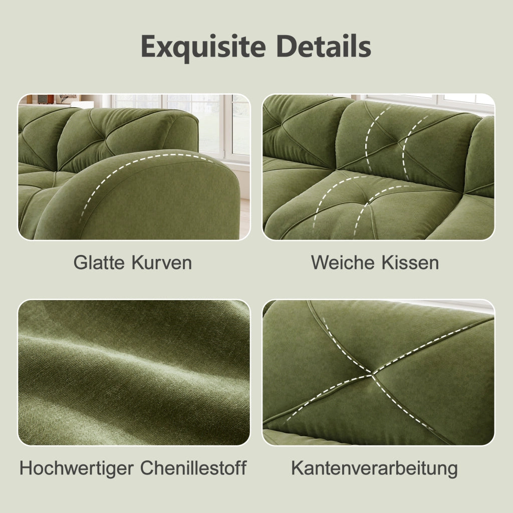 Sofa modulare senza cornice - Zephmum - Extra grande, 4 posti, tessuto Chenille comodo, design antiscivolo, facile assemblaggio, Verde
