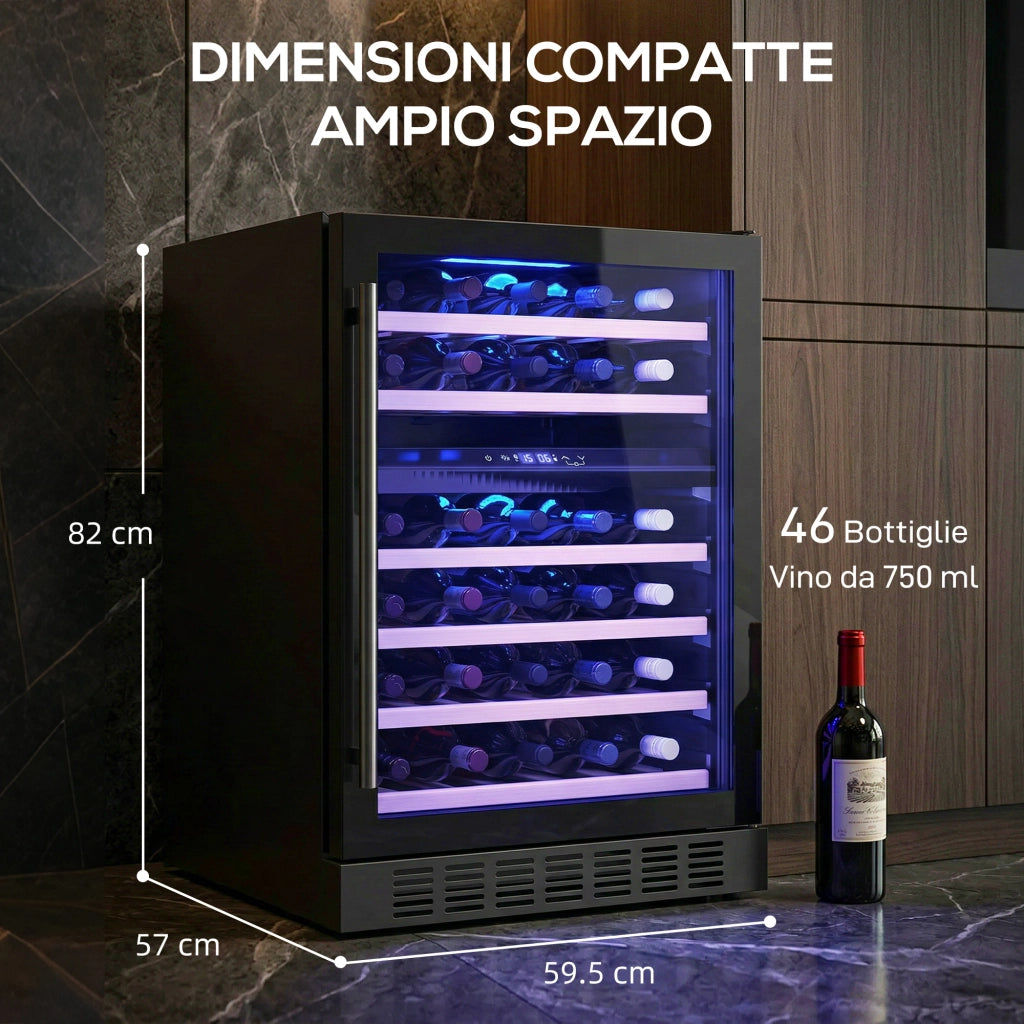 Cantinetta Vino Temperatura Controllata 5-18¡ãC 46 Bottiglie 131L ¨C Minimal ¨C Nero Vetro Temperato