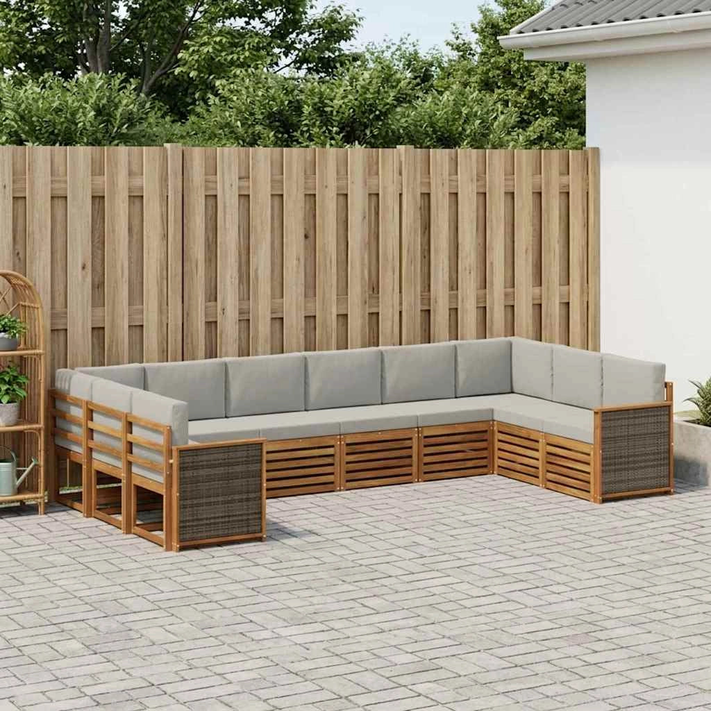 Set di divani da esterno 7 pz Naturale e Grigio Chiaro 3384887