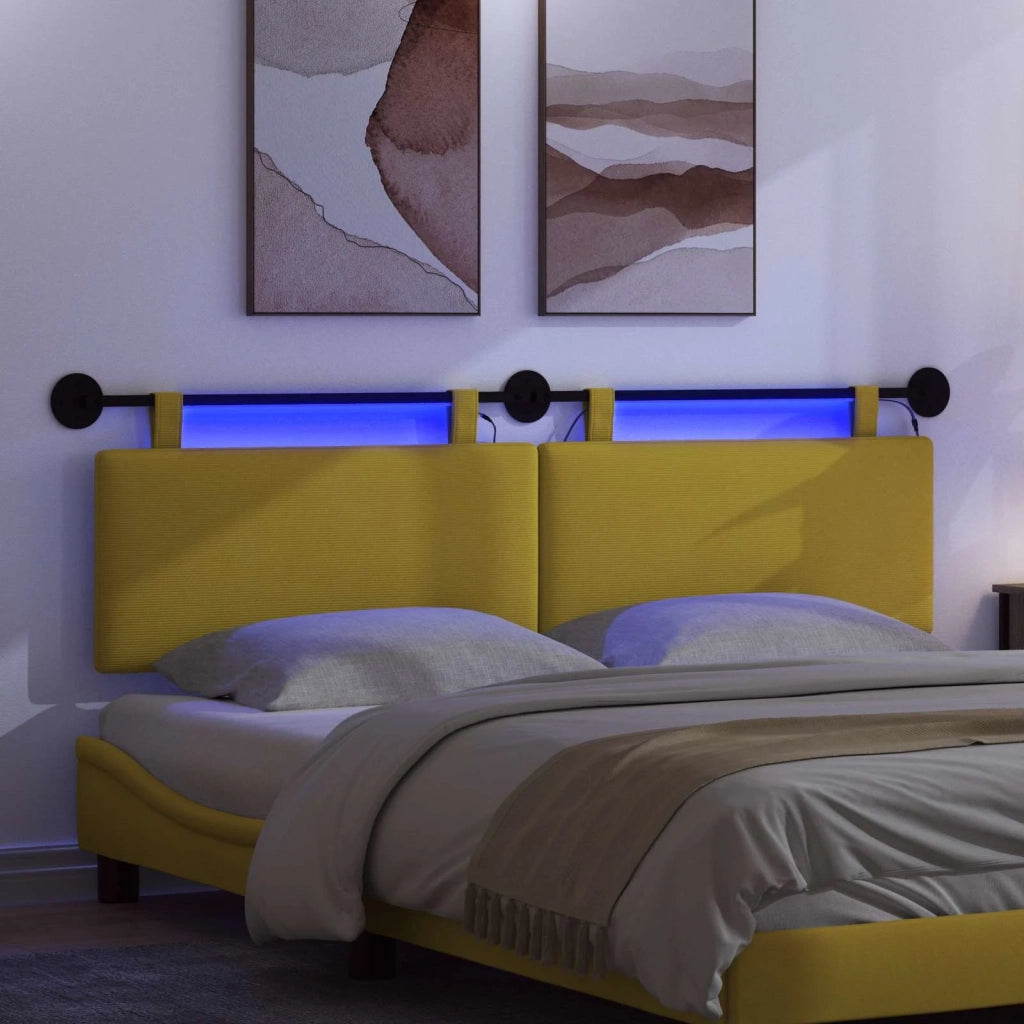 Testiera | Testata sospesa Con luce LED Giallo Chiaro Tessuto in Cords