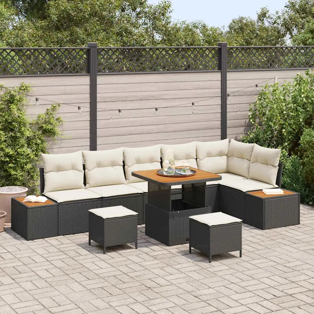 Set Divano da Giardino 9 pcs Nero polyrattan