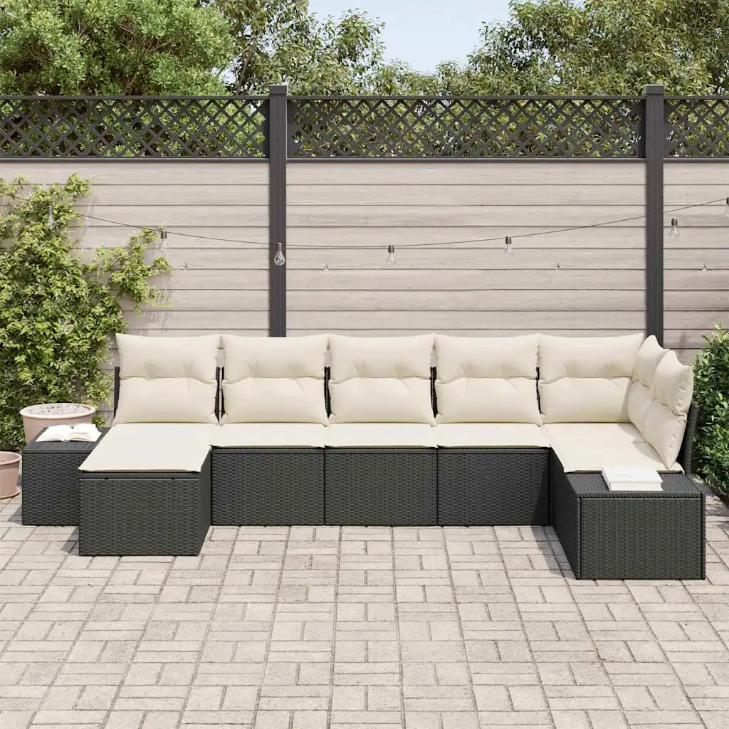 Set Divano da Giardino con cuscino 7 pcs Nero polyrattan 3355816