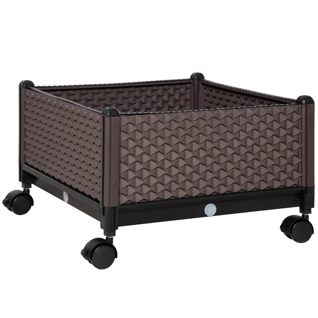 Fioriera con Ruote ¨C Xylo ¨C Plastica Marrone 50x50x33 cm con Fori Drenaggio