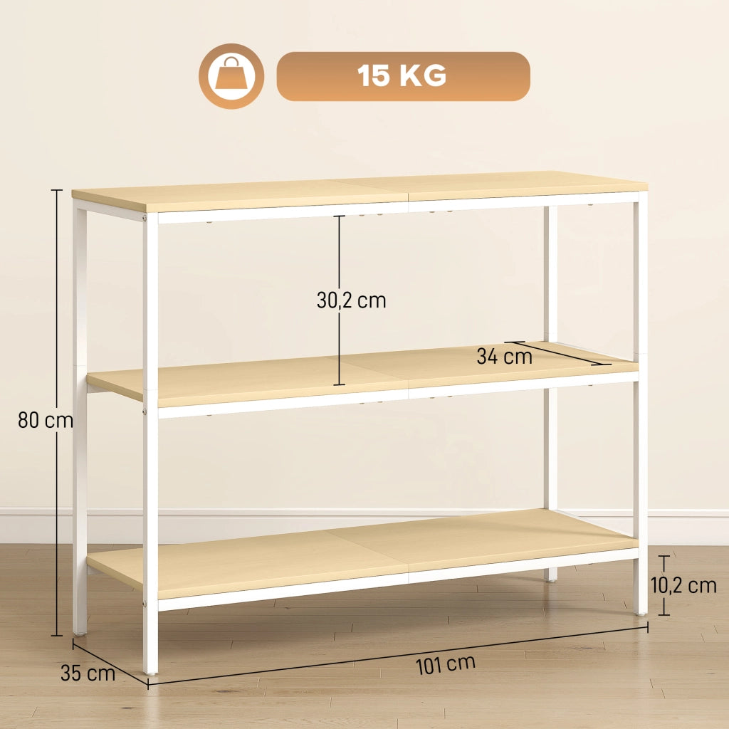 Consolle Ingresso con Ripiani e Gambe in Metallo ¨C Minimal ¨C Naturale e Bianco