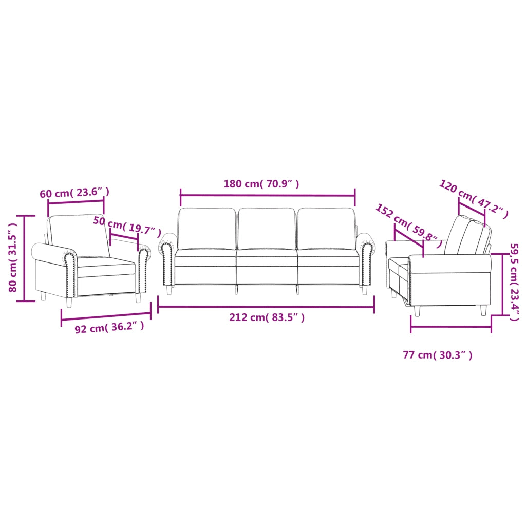 Set di Divani 3 pz con Cuscini rosa in Velluto 3202173
