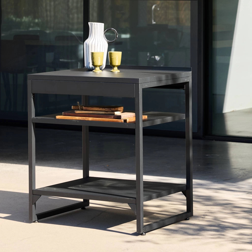 Cucina esterna in acciaio 2 ripiani, 80cm, nero