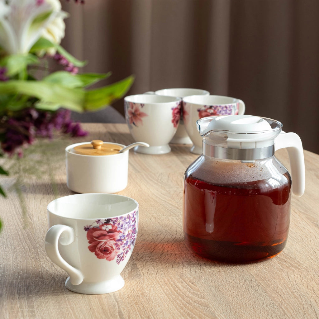 KADAX Brocca in vetro per tè e caffè da 1,5 l, resistente al calore, con coperchio, colore bianco.