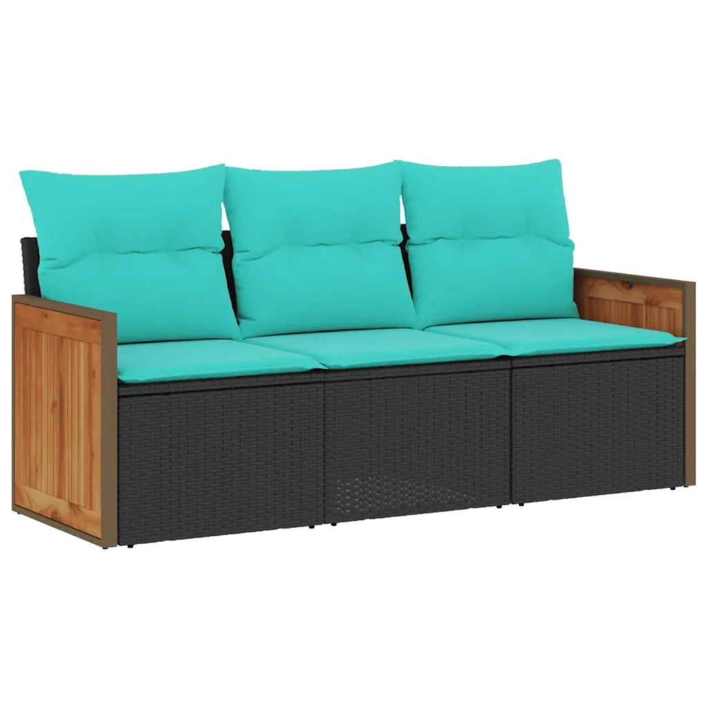 Set Divani da Giardino 3 pz con Cuscini Nero in Polyrattan 3227436